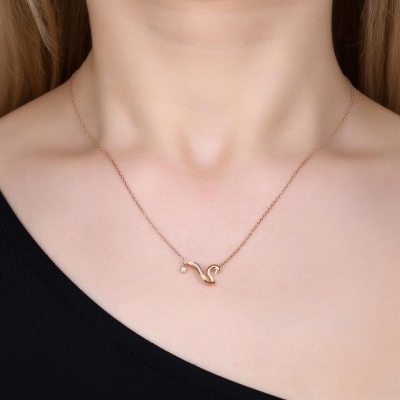 0,05ct Özel Kuğu Figürlü Rose Altın Tasarım Pırlanta Kolye - Gelin Damat Diamond