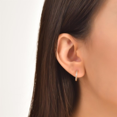 0,10ct Pırlanta Gold Renk Halka Küpe Modeli - Gelin Damat Diamond