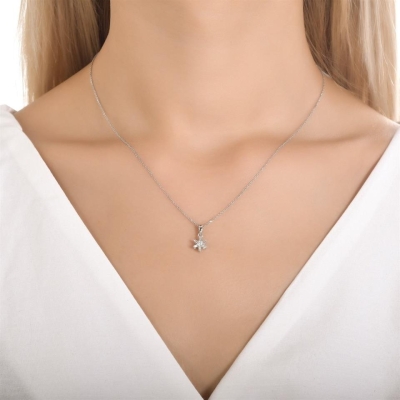 0,15ct Çiçek Figürlü Özel Baget Pırlanta Kolye Modelleri - Gelin Damat Diamond