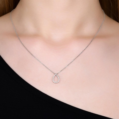 0,15ct Damla Şekil Özel Pırlanta Tasarım Kolye Modeli - Gelin Damat Diamond