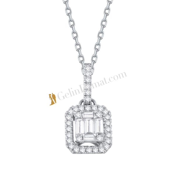 0,17ct Klasik Model Baget Pırlanta Kolye - 2