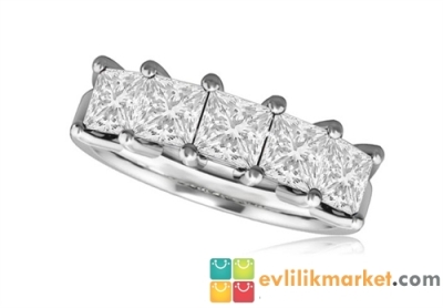 Kare 5 Taş Pırlanta Yüzük 0598 - 2
