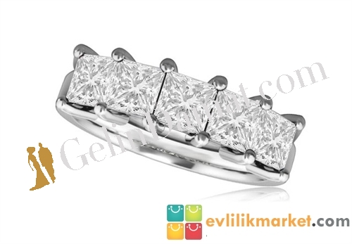 Kare 5 Taş Pırlanta Yüzük 0598 - 2