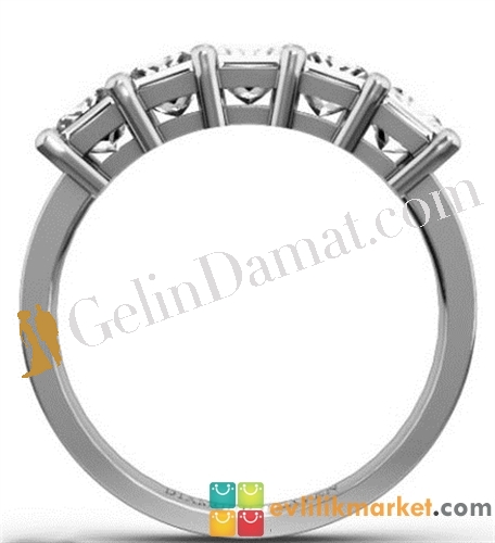 Kare 5 Taş Pırlanta Yüzük 0598 - 1