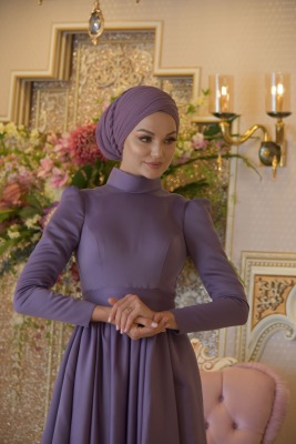 Aden Lila Tesettür Abiye - GELİN DAMAT
