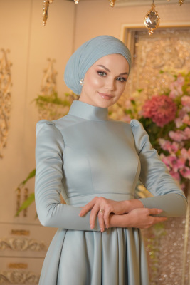 Aden Mavi Tesettür Abiye - GELİN DAMAT