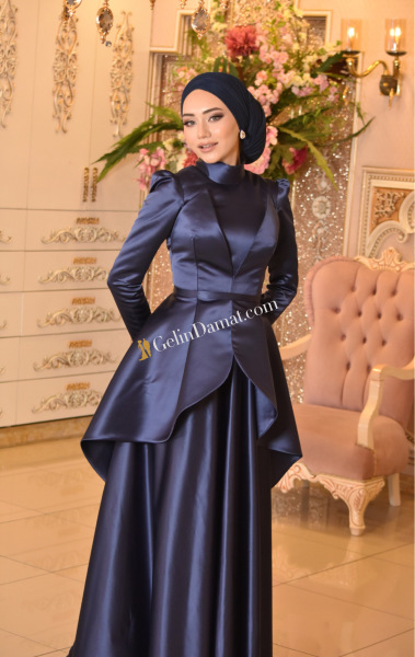 Almina Lacivert Tesettür Abiye - 1