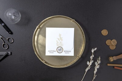 Altın Çiçek Detaylı Şık Davetiye - GD7108 - Gelin Damat