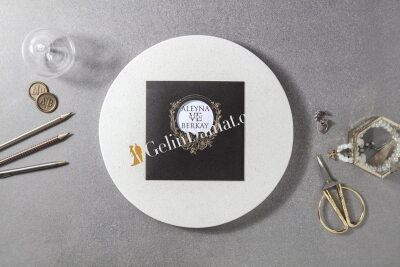 Altın Detay İşlemeli Zarif Davetiye - GD7133 - Gelin Damat