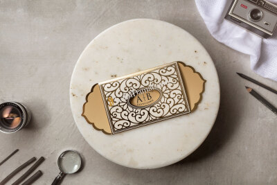 Altın Lazer Kesim Özel Davetiye - GD8450 - Gelin Damat