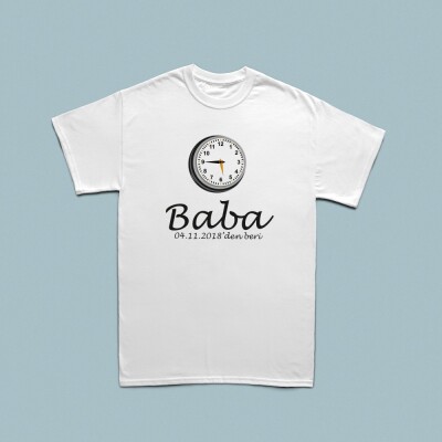 Analog Saat Tasarımlı Kişiye Özel Tarihli Erkek Tshirt - 