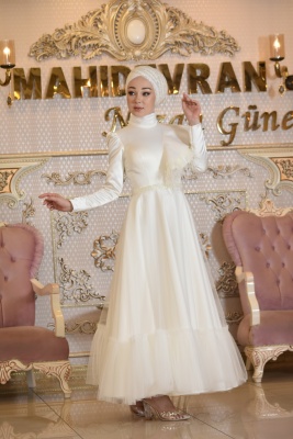Armağan Kırık Beyaz Tesettür Abiye - GELİN DAMAT