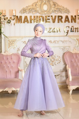 Aylin Lila Tesettür Abiye - GELİN DAMAT