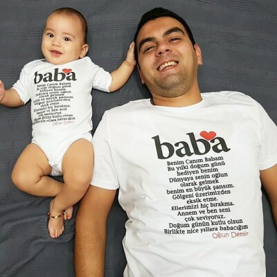 Baba baskılı aile baba çocuk tshirt set - 