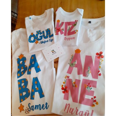 Baba Kız Çiçekli Oğul Yıldızlı Set - 