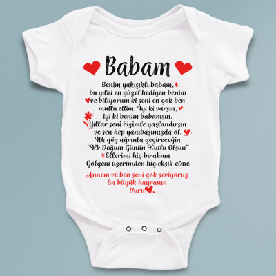 Babam başlıklı en büyük hayranın imzalı isme özel bebek zıbın - 