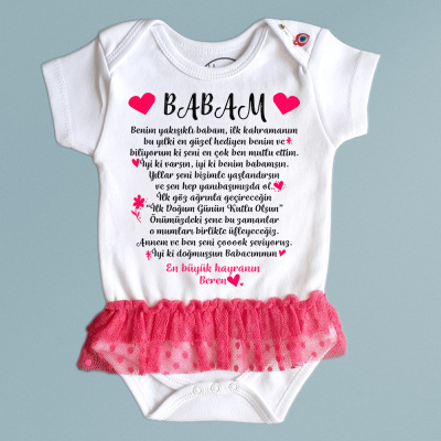 Babam başlıklı en büyük hayranın imzalı isme özel tütü etekli bebek zıbın - 