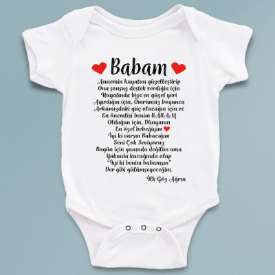 Babam başlıklı isme özel baskılı bebek zıbın - 