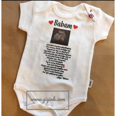 Babam başlıklı isme özel baskılı bebek zıbın fotolu - 