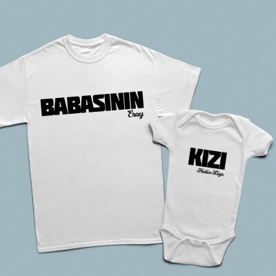 Babasının kızı annesinin oğlu baskılı tişört ve bebek zıbını - 