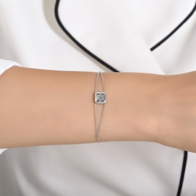 Baget Pırlanta Özel Desenli Zincirli Bileklik - Gelin Damat Diamond