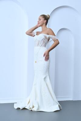 Balık Desenli Omuz Detaylı Gelinlik Modeli - 1020 - Gelin Damat