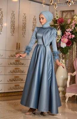 Berra Mavi Tesettür Abiye - GELİN DAMAT