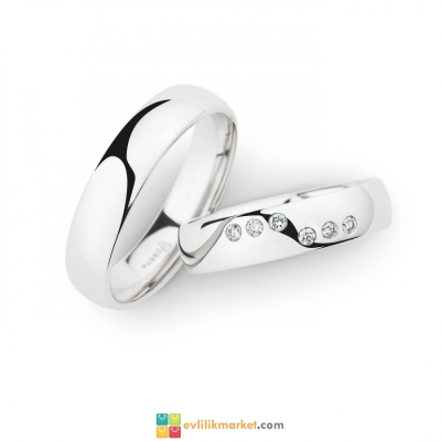 Beyaz altın taşlı alyans modeli - 6.10 Gram - Gelin Damat Alyans