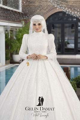 Prenses Kesim Tesettür Gelinlik Modeli - 