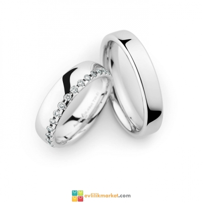 Beyaz taşlı evlilik yüzüğü - 6.10 Gram - Gelin Damat Alyans