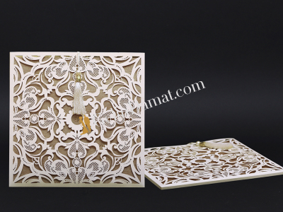 Beyaz Zarif Desenli Modern Davetiye - GD2024 - Gelin Damat