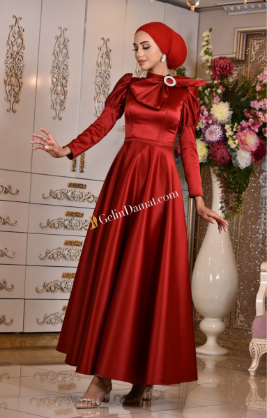 Bihter Kırmızı Tesettür Abiye - 1