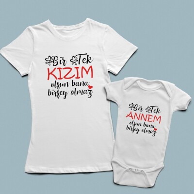 Birtek Annem/Kızım Kombin Baskılı Tişört ve Bebek Zıbını - 