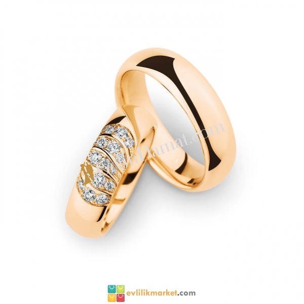 Bombeli rose taşlı altın alyans - 7.10 Gram - 1