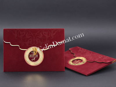 Bordo Kadife Yaldız Detaylı Davetiye - GD2002 - Gelin Damat