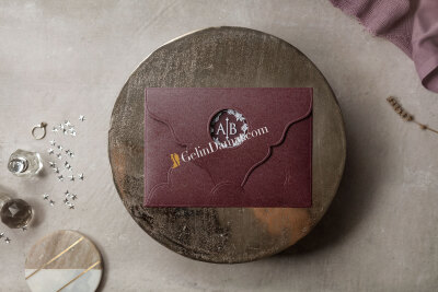 Bordo Renk Şeffaf Detaylı Davetiye - GD8426 - Gelin Damat