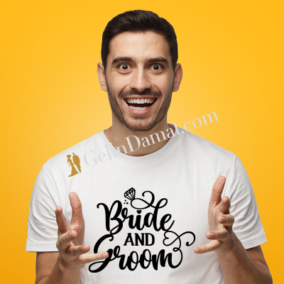 Bride and Groom Yazılı Erkek Tişörtü - Gelin Damat