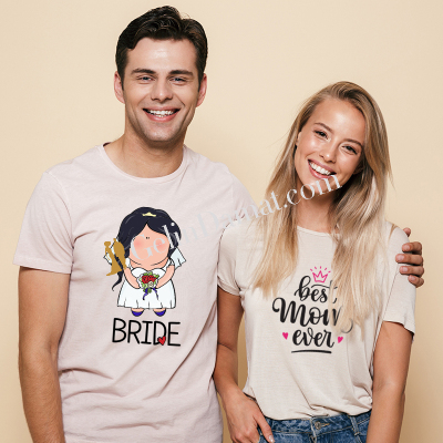 Bride & Best Mom Ever Çift Tişört Seti - Gelin Damat