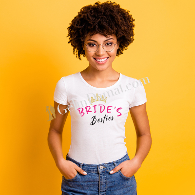 Bride's Besties Baskılı Tasarım Kadın Tişört - Gelin Damat