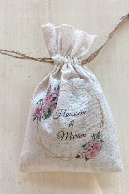 Büzgülü Baskılı Kese - 1024 - Gelin Damat