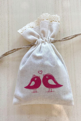 Büzgülü Doğal Kumaş Kese - 1043 - Gelin Damat