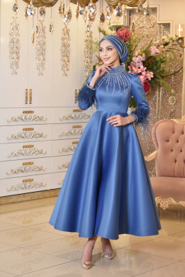 Ceyda Mavi Tesettür Abiye - GELİN DAMAT
