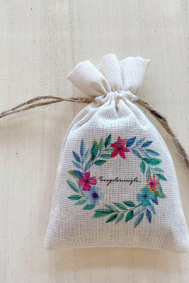 Çiçek Baskılı Kese - 1031 - Gelin Damat