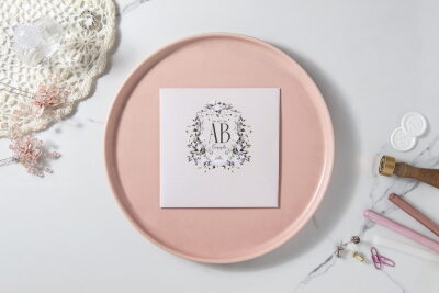 Çiçek Desenli Zarif Davetiye - GD7109 - Gelin Damat