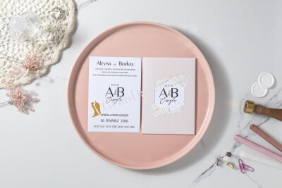 Çiçek Detaylı Zarif Davetiye - GD7129 - Gelin Damat