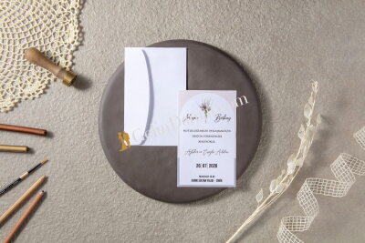 Çiçek Detaylı Zarif Davetiye - GD7151 - Gelin Damat