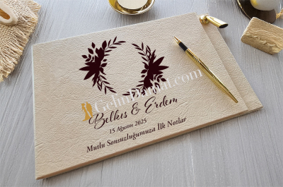 Çiçek Motifli Kişiye Özel Anı Defteri - Gelin Damat Anı Defteri