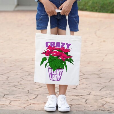 Crazy plant lady canvas çanta - 