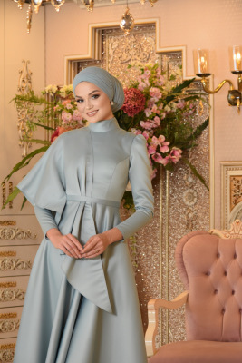 Defne Mavi Tesettür Abiye - GELİN DAMAT