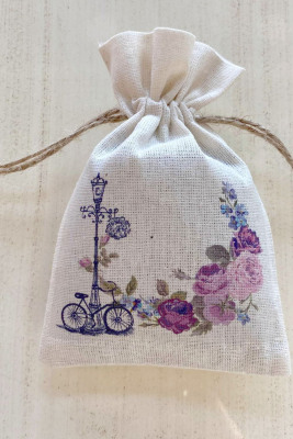 Desenli Doğal Kumaş Kese - 1042 - Gelin Damat